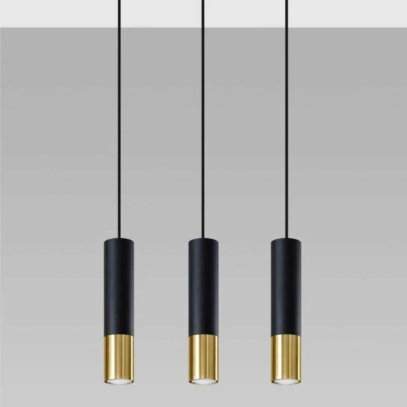 Suspension 3 Lampes Noir Or pour Ampoules GU10