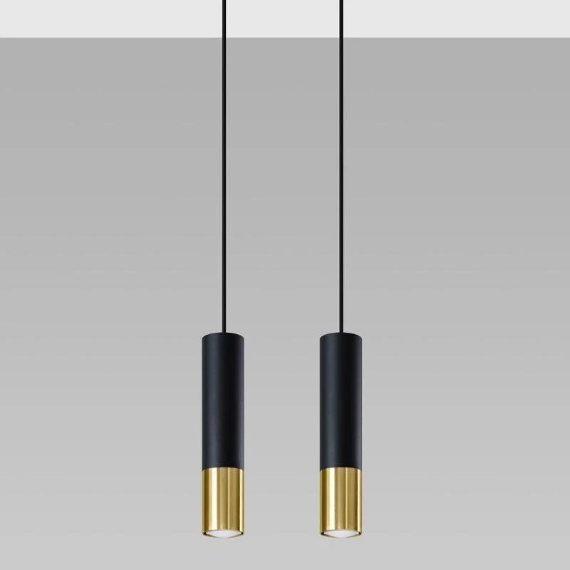 Suspension 2 Lampes Noir Or pour Ampoules GU10