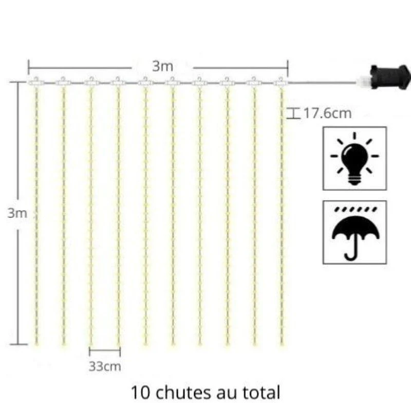 Guirlande LED Connectée Rideau Multicolore 220V 3M IP44 180 LED (+transfo)