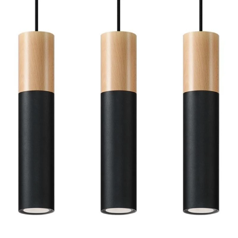 Suspension 3 Lampes Bois Noir pour Ampoules GU10
