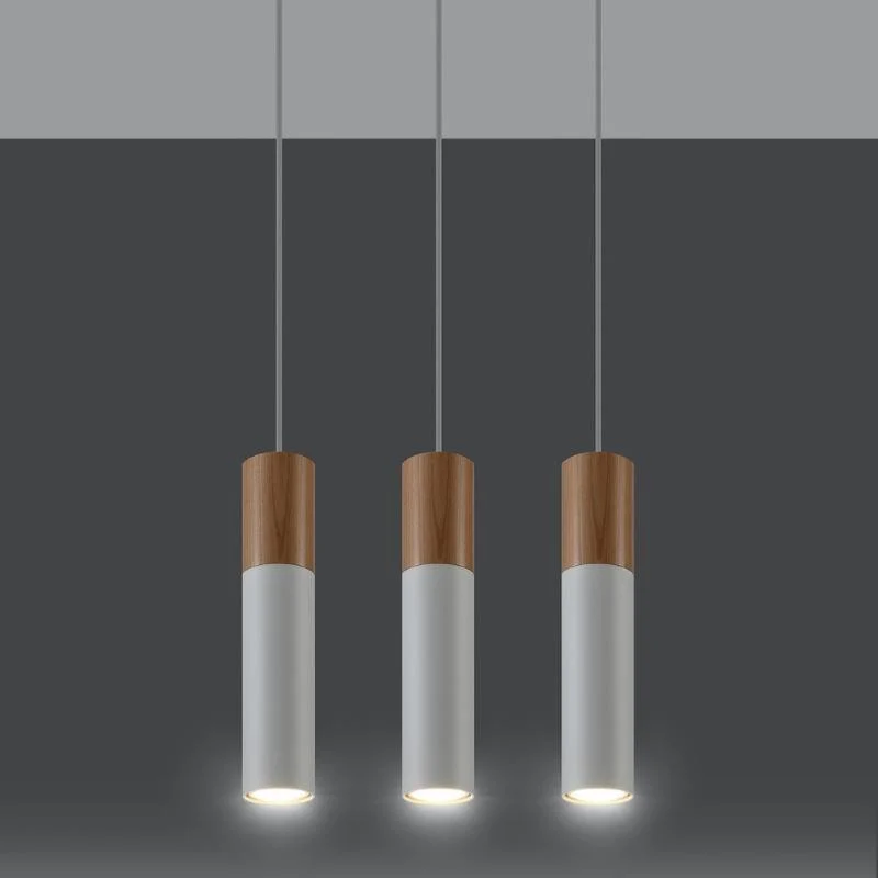 Suspension 3 Lampes Bois Blanc pour Ampoules GU10