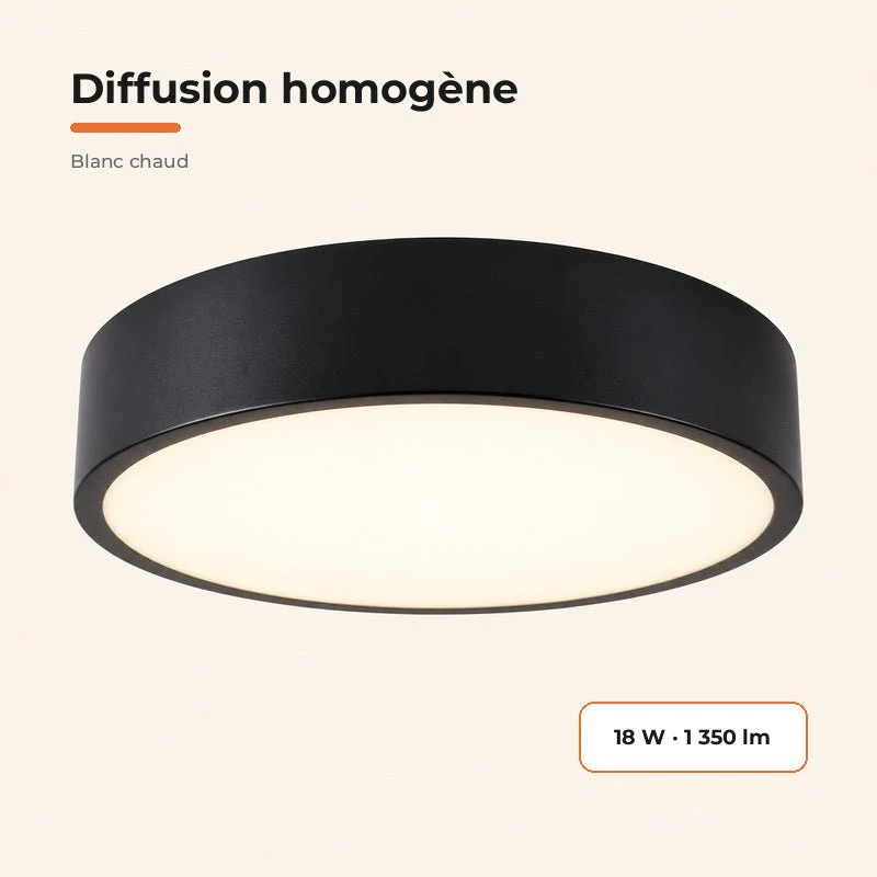 Plafonnier LED Noir 18W 25cm