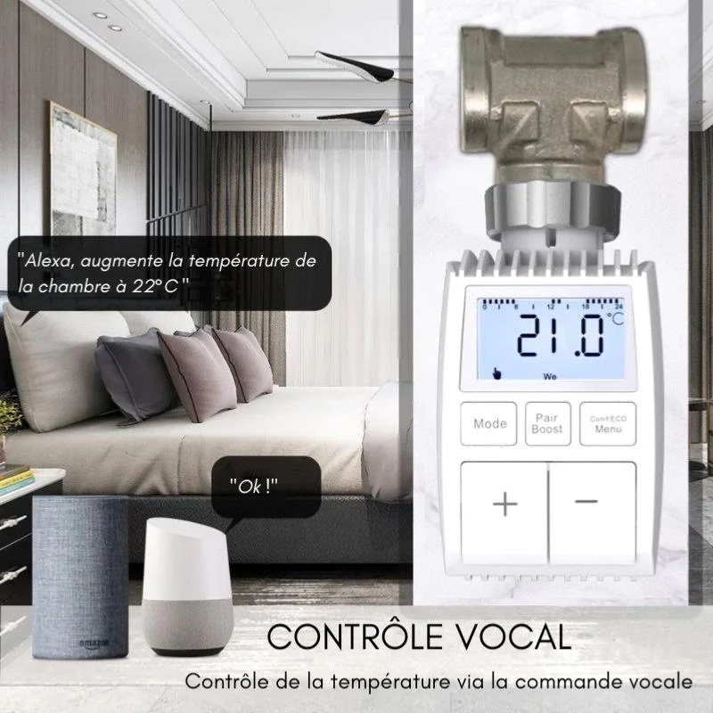 Tête Thermostatique Connectée ZigBee Universelle avec Ecran LCD