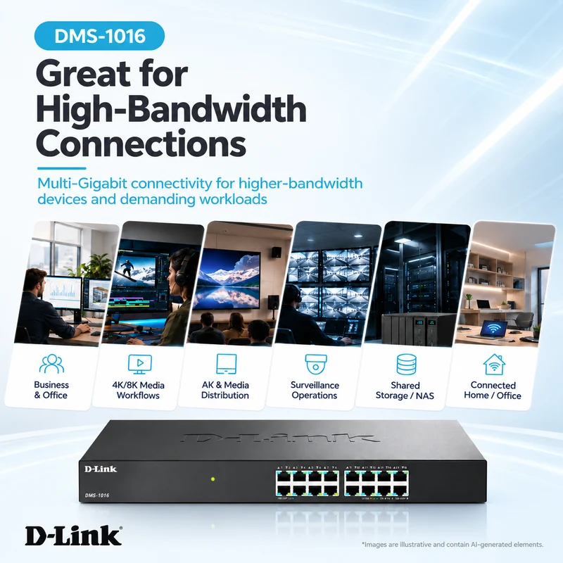 D-Link 16-Port 2.5GbE Multi-Gigabit Unmanaged Ethernet Switch - DMS-1016