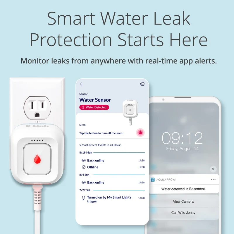 D-Link Expandable Smart Wi-Fi Water Leak Sensor Starter Kit (SW-A11KT) plus D-Link Wi-Fi Smart Plug (PM-01M) - Special Bundle
