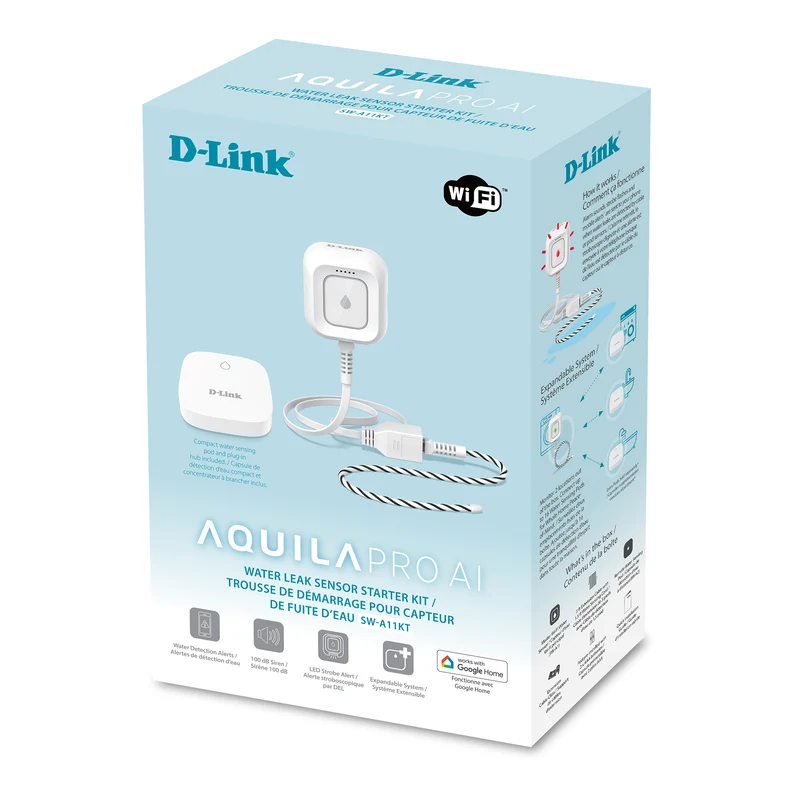 D-Link Expandable Smart Wi-Fi Water Leak Sensor Starter Kit (SW-A11KT) plus D-Link Wi-Fi Smart Plug (PM-01M) - Special Bundle