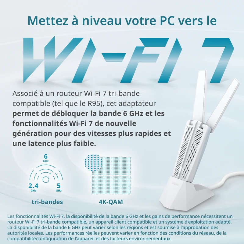 D-Link BE6500 Tri-Band Wi-Fi 7 Wireless USB 3.0 Adapter (AE65U) for Desktop or Laptop PC