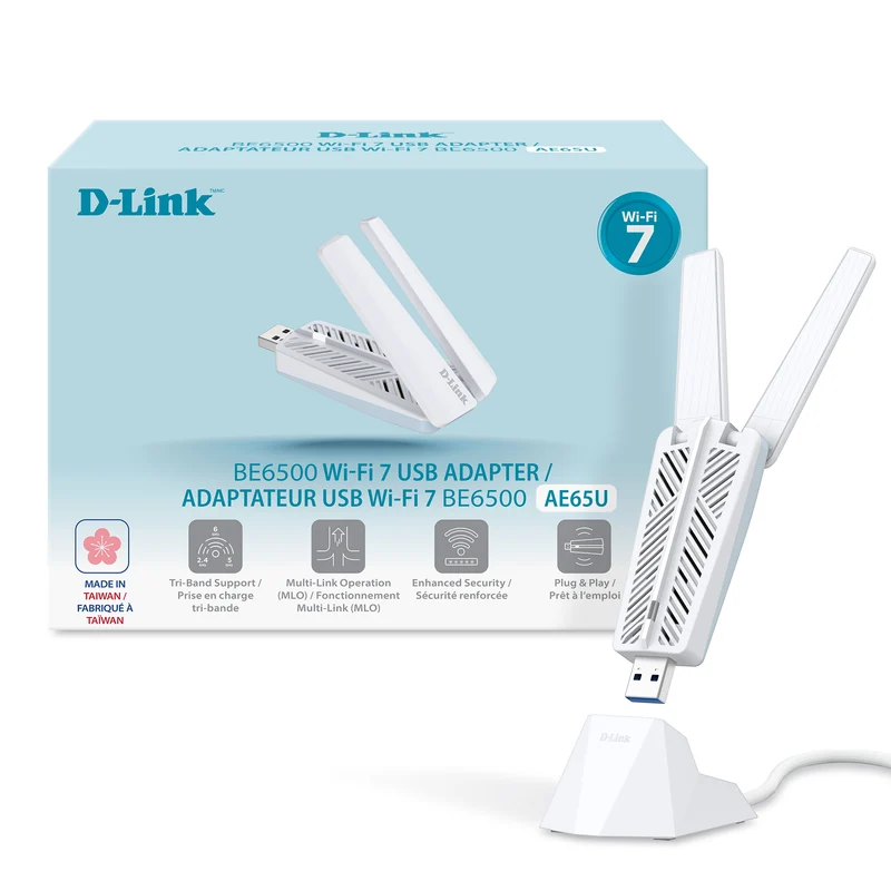 D-Link BE6500 Tri-Band Wi-Fi 7 Wireless USB 3.0 Adapter (AE65U) for Desktop or Laptop PC