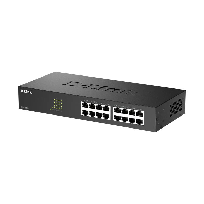 D-Link 16-Port Fast Ethernet Unmanaged Plug and Play Switch (DES-1016D) Fanless | Desktop/Rackmount