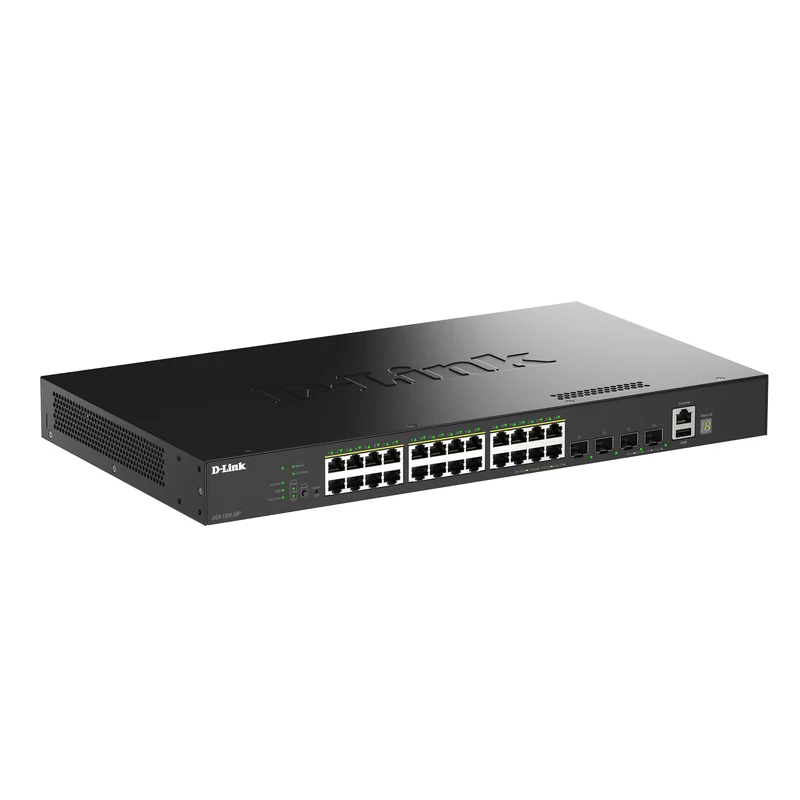 28-Port Gigabit Stackable Managed PoE+ Ethernet Switch with 10GbE Uplinks (DGS-1530-28P) | 24 PoE+Ports (370W) + 4x 10GbE SFP+ Ports, L3 Lite, VLANs, Rackmount, Follows NDAA/TAA