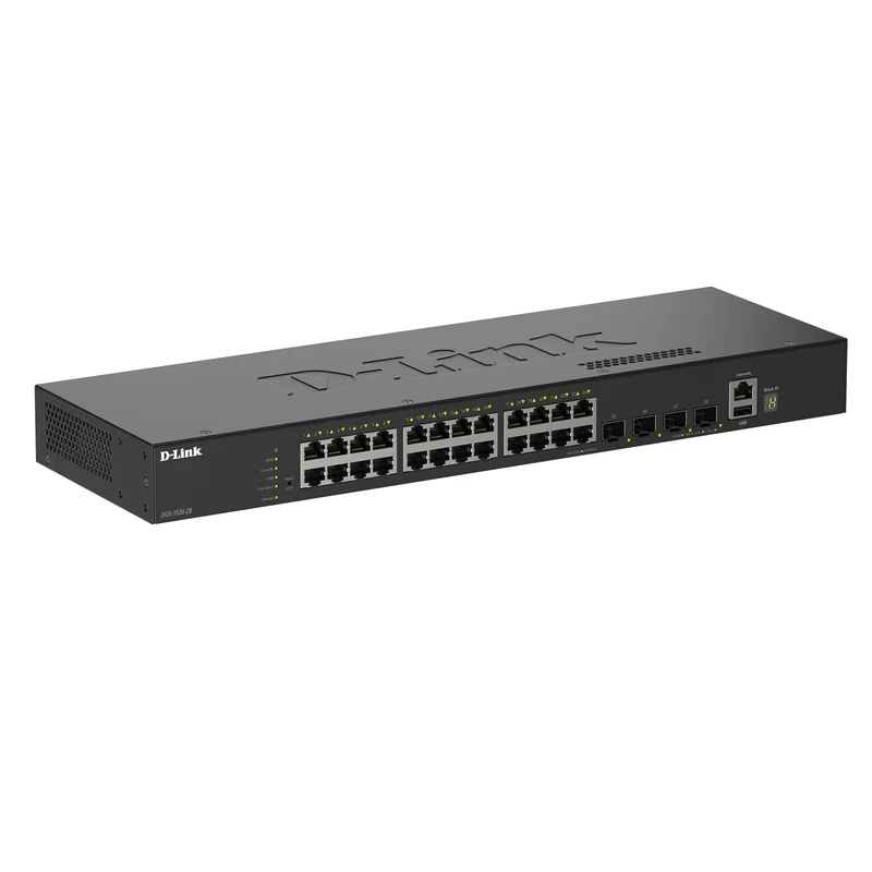 28-Port Gigabit Stackable Managed Ethernet Switch with 10GbE Uplinks (DGS-1530-28) | 24 x 1GbE Ports + 4x 10GbE SFP+ Ports, L3 Lite, VLANs, Fanless Desktop/Rackmount, Follows NDAA/TAA