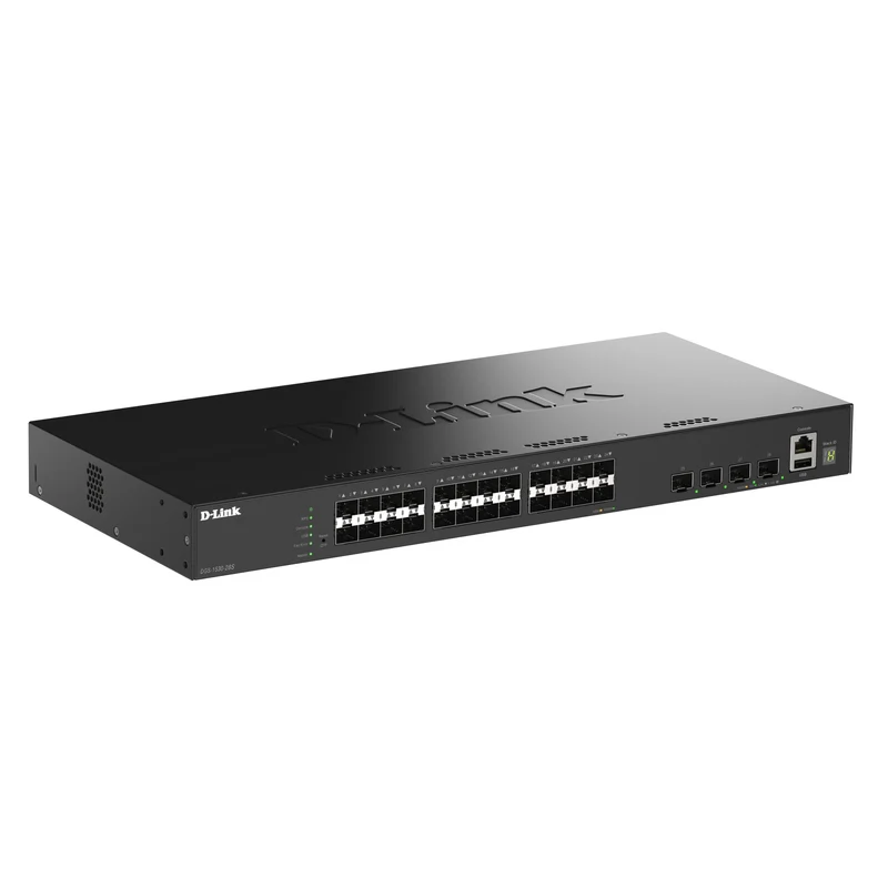 28-Port Gigabit Stackable Managed Ethernet Fiber Switch with 10GbE Uplinks (DGS-1530-28S) | 24 x 1GbE SFP Ports+ 4x 10GbE SFP+ Ports, L3 Lite, Rackmount, Follows NDAA/TAA