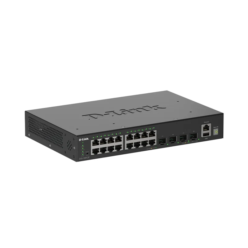 20-Port Gigabit Stackable Managed Ethernet Switch 10GbE Uplinks (DGS-1530-20) | 16x 1GbE Ports + 4x 10GbE SFP+ Ports, L3 Lite, VLANs, Fanless, Desktop/Rackmount, Follows NDAA/TAA