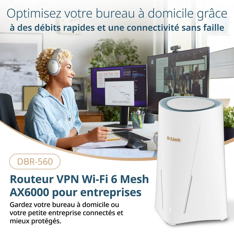 D-Link AX6000 Wi-Fi 6 Mesh VPN Business Router (DBR-560), 2.5 Gbps WAN, Enterprise-Grade Security Features, VPN, SPI Firewall, Mesh Expandable, USB-C File Sharing, Hybrid or Remote Work ready