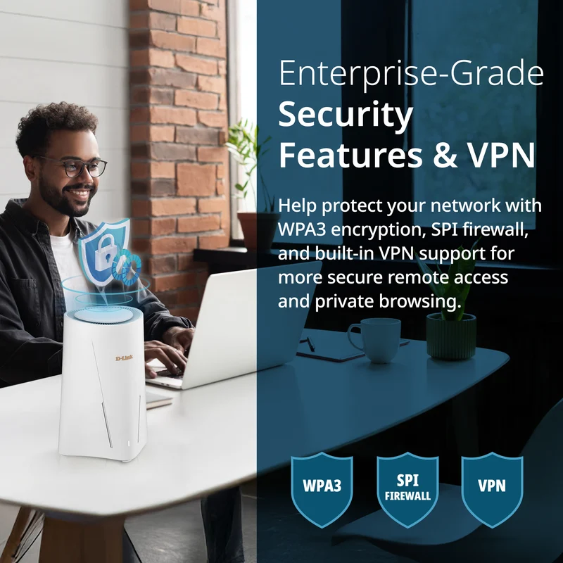 D-Link AX6000 Wi-Fi 6 Mesh VPN Business Router (DBR-560), 2.5 Gbps WAN, Enterprise-Grade Security Features, VPN, SPI Firewall, Mesh Expandable, USB-C File Sharing, Hybrid or Remote Work ready