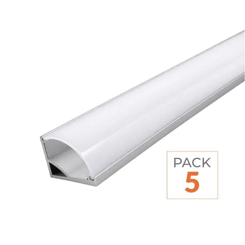 Profilé Aluminium Angle 1m pour Ruban LED Couvercle Blanc Opaque - Pack de 5