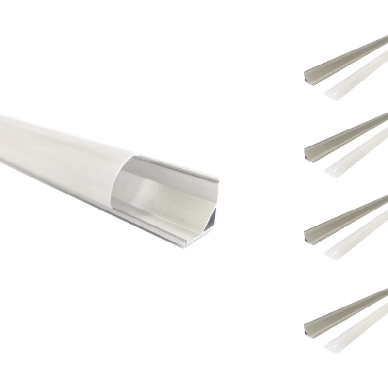 Profilé Aluminium Angle 1m pour Ruban LED Couvercle Blanc Opaque - Pack de 5
