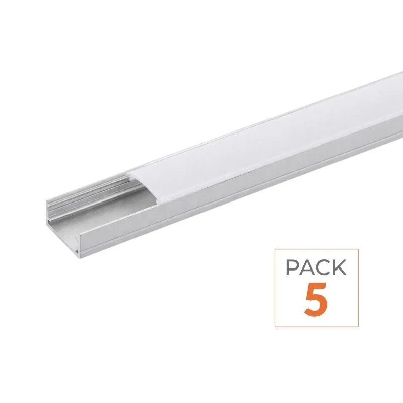 Profilé Aluminium 2m pour Ruban LED avec Couvercle Blanc Opaque - Pack de 5