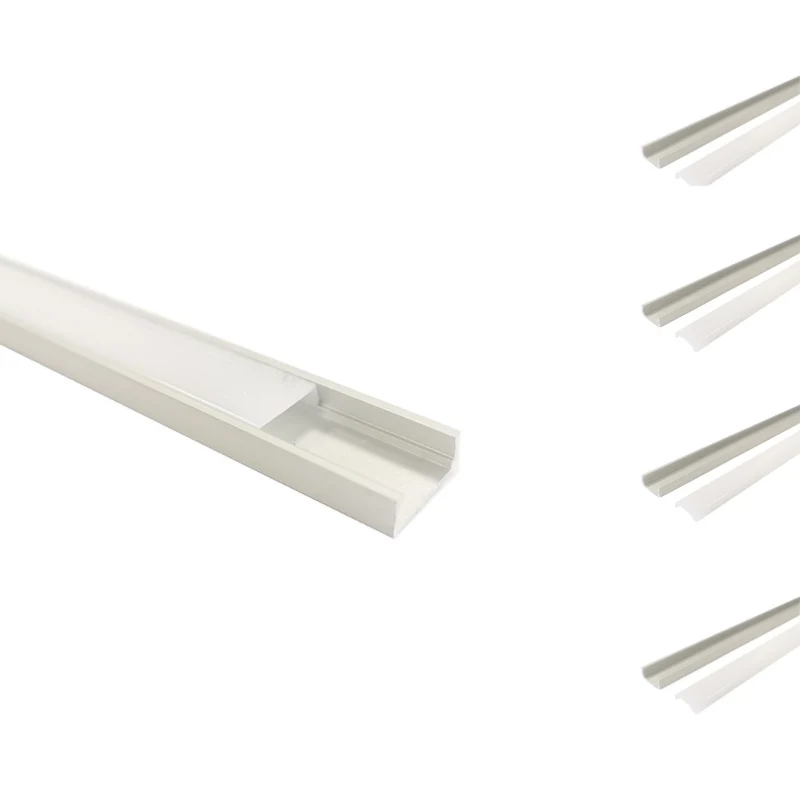 Profilé Aluminium 2m pour Ruban LED avec Couvercle Blanc Opaque - Pack de 5