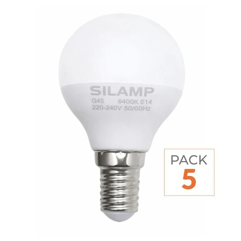 Pack de 5 - Ampoule LED E14 8W 220V G45 300°