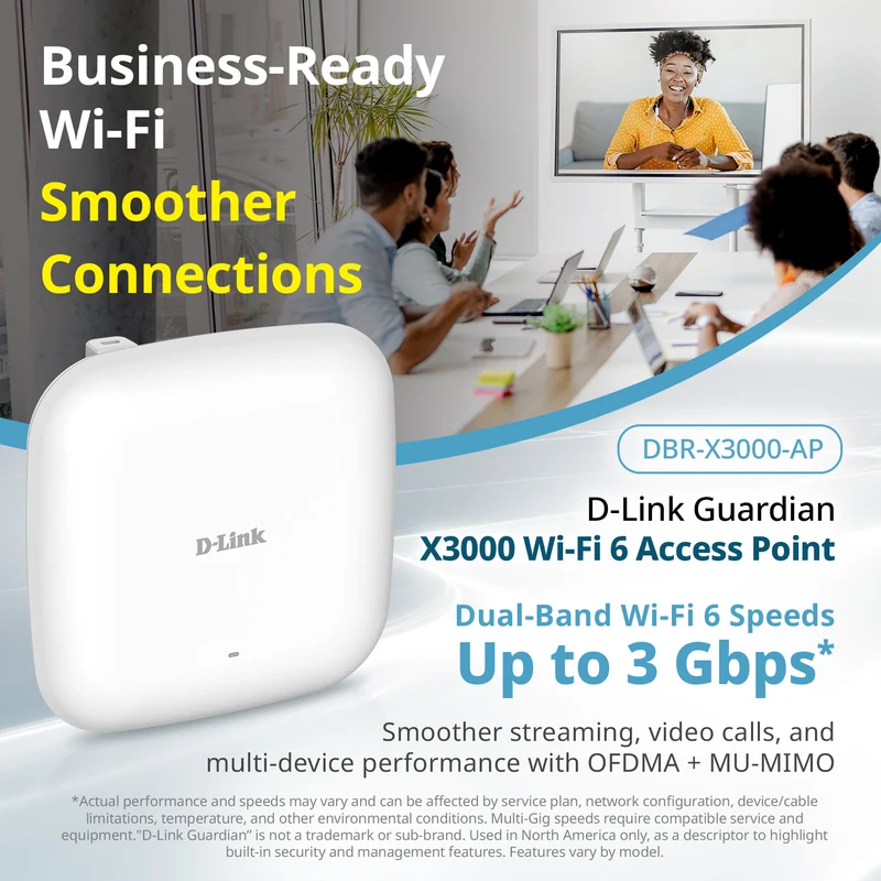 D-Link Guardian X3000 Wi-Fi 6 AX3000 Access Point (DBR-X3000-AP) PoE Powered, Supports Mesh, WPA3, VLANs, Guest Wi-Fi, Centralized Management by D-Link Guardian Routers