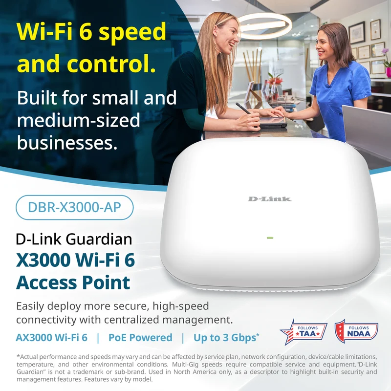 D-Link Guardian X3000 Wi-Fi 6 AX3000 Access Point (DBR-X3000-AP) PoE Powered, Supports Mesh, WPA3, VLANs, Guest Wi-Fi, Centralized Management by D-Link Guardian Routers