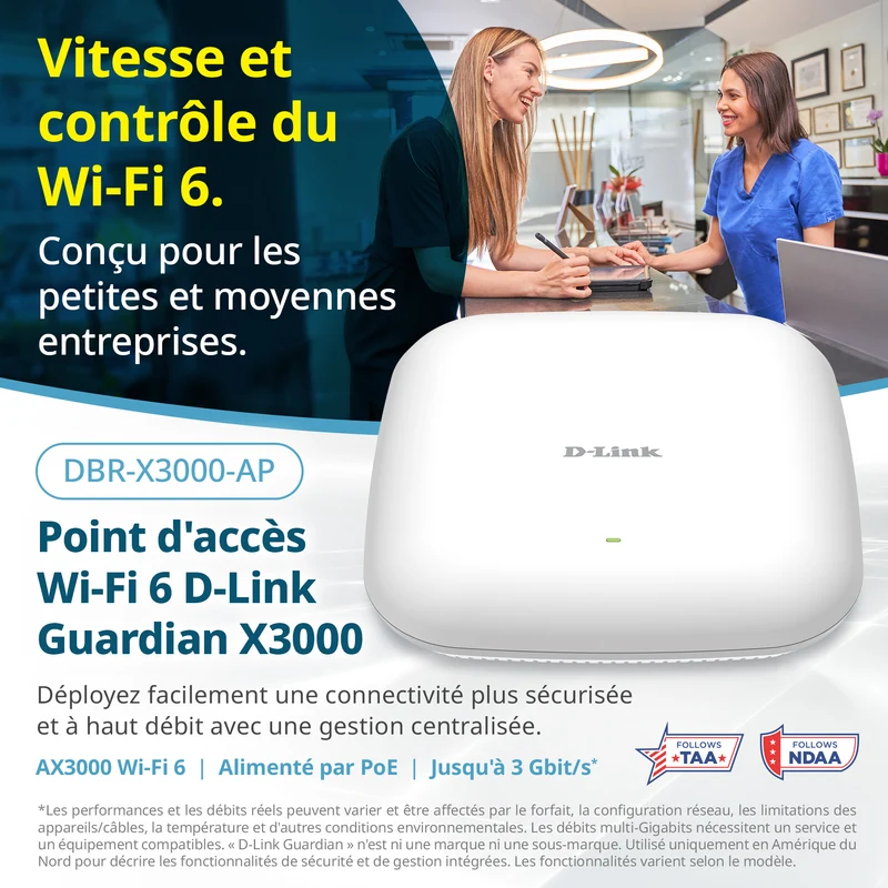 D-Link Guardian X3000 Wi-Fi 6 AX3000 Access Point (DBR-X3000-AP) PoE Powered, Supports Mesh, WPA3, VLANs, Guest Wi-Fi, Centralized Management by D-Link Guardian Routers
