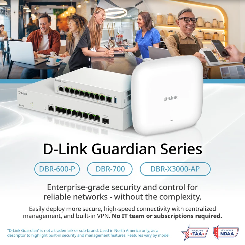 D-Link Guardian 700 Pro Multi-Gig Router with SFP (DBR-700), Premium Router with Multi-WAN Failover, SPI Firewall, 8x 2.5GbE LAN with SFP, VPN, and Centralized Access Point Management (up to 15 APs)