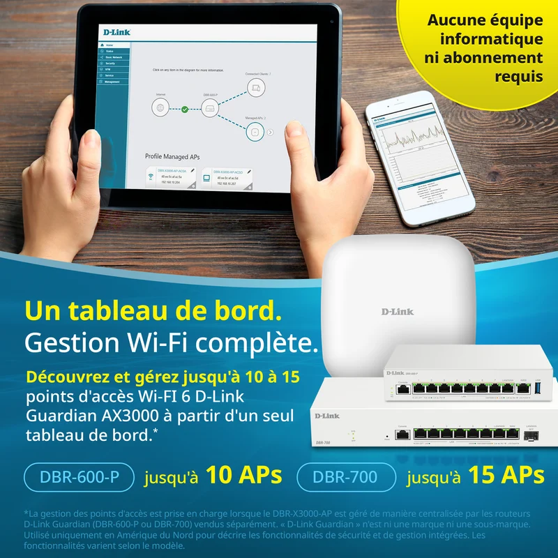 D-Link Guardian X3000 Wi-Fi 6 AX3000 Access Point (DBR-X3000-AP) PoE Powered, Supports Mesh, WPA3, VLANs, Guest Wi-Fi, Centralized Management by D-Link Guardian Routers