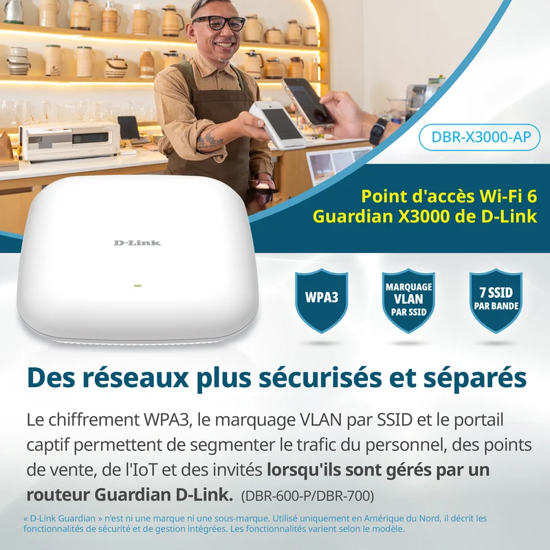 D-Link Guardian X3000 Wi-Fi 6 AX3000 Access Point (DBR-X3000-AP) PoE Powered, Supports Mesh, WPA3, VLANs, Guest Wi-Fi, Centralized Management by D-Link Guardian Routers