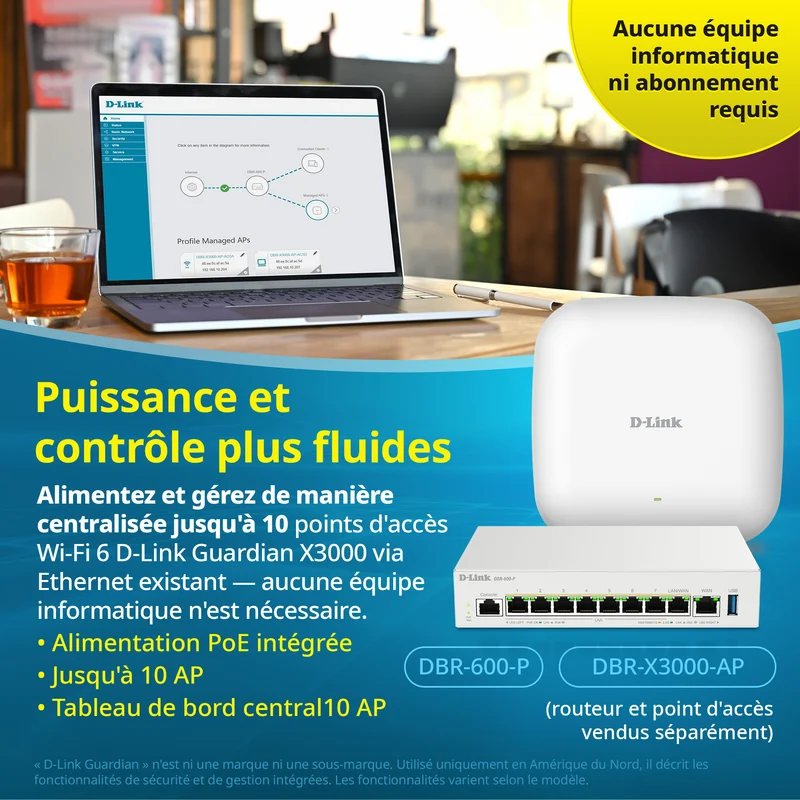 D-Link Guardian X3000 Wi-Fi 6 AX3000 Access Point (DBR-X3000-AP) PoE Powered, Supports Mesh, WPA3, VLANs, Guest Wi-Fi, Centralized Management by D-Link Guardian Routers