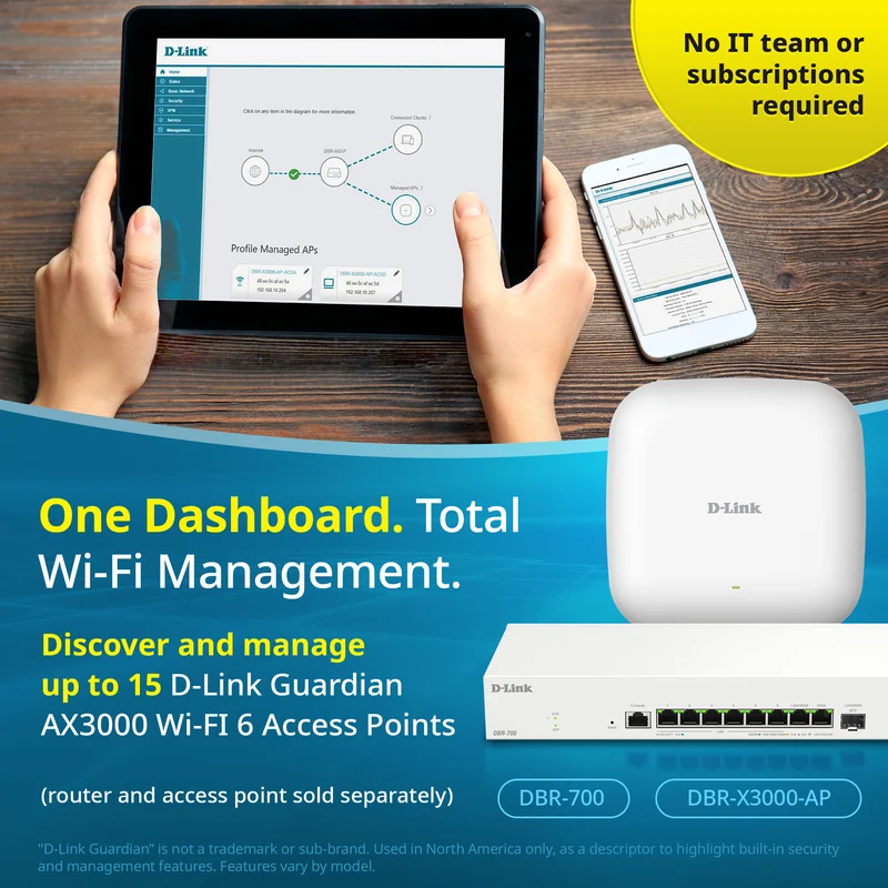 D-Link Guardian 700 Pro Multi-Gig Router with SFP (DBR-700), Premium Router with Multi-WAN Failover, SPI Firewall, 8x 2.5GbE LAN with SFP, VPN, and Centralized Access Point Management (up to 15 APs)