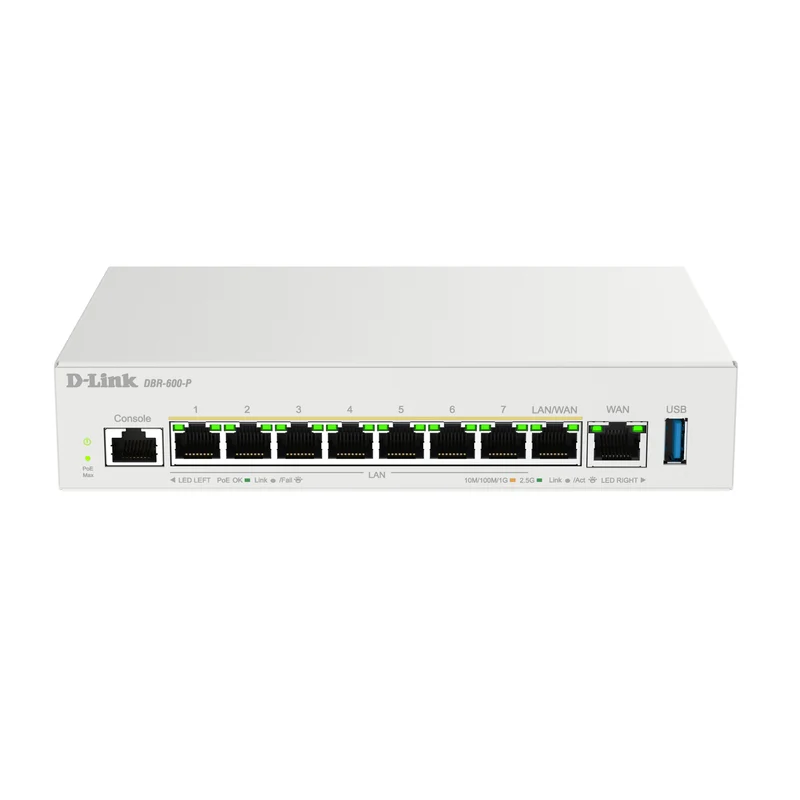 D-Link Guardian 600 PoE Multi-Gig Router (DBR-600-P) Premium Router with Multi-WAN Failover, SPI Firewall, 8x 2.5GbE PoE+ LAN, VPN, and Access Point Management (up to 10 APs)