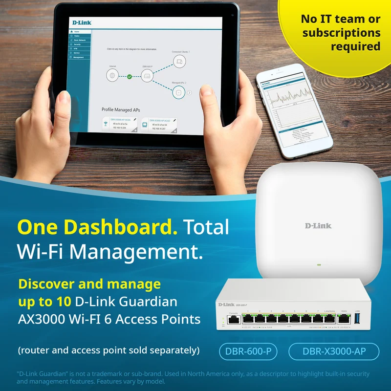 D-Link Guardian 600 PoE Multi-Gig Router (DBR-600-P) Premium Router with Multi-WAN Failover, SPI Firewall, 8x 2.5GbE PoE+ LAN, VPN, and Access Point Management (up to 10 APs)