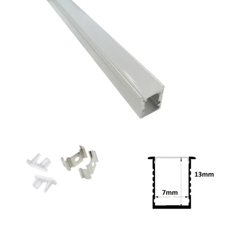 Profilé Aluminium 1m pour Ruban LED avec Cache Blanc Opaque - Pack de 5