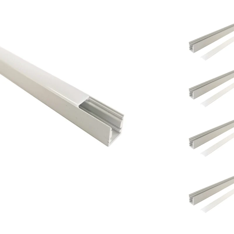 Profilé Aluminium 1m pour Ruban LED avec Cache Blanc Opaque - Pack de 5