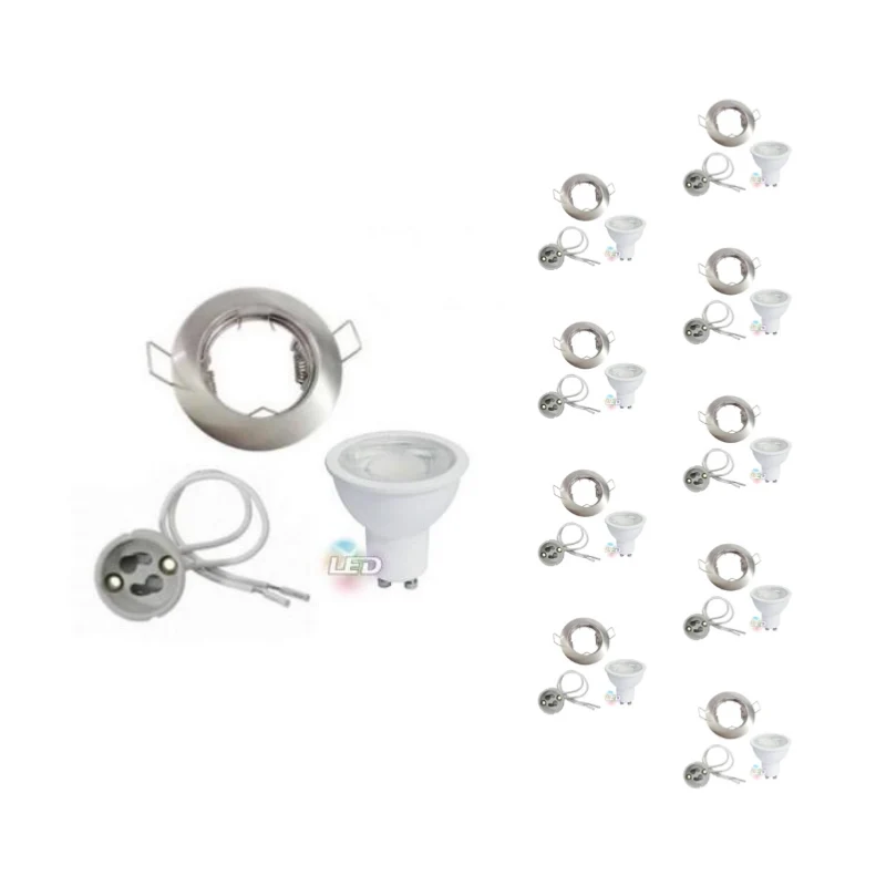 Kit Spot LED GU10 encastrable avec Ampoule LED 8W - Pack de 10