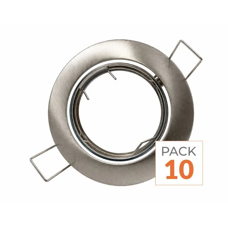 Pack de 10 - Support Spot Encastrable GU10 Rond en Acier Couleur INOX