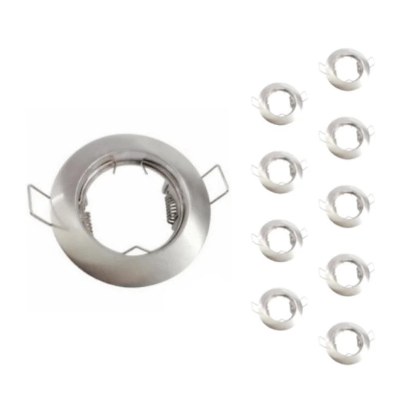 Pack de 10 - Support Spot Encastrable GU10 Rond en Acier Couleur INOX