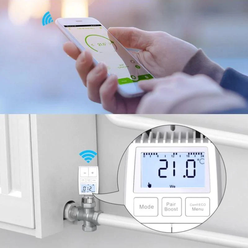 Kit de 4 Têtes Thermostatiques Connectées Universelle avec Ecran LCD + Passerelle ZigBee