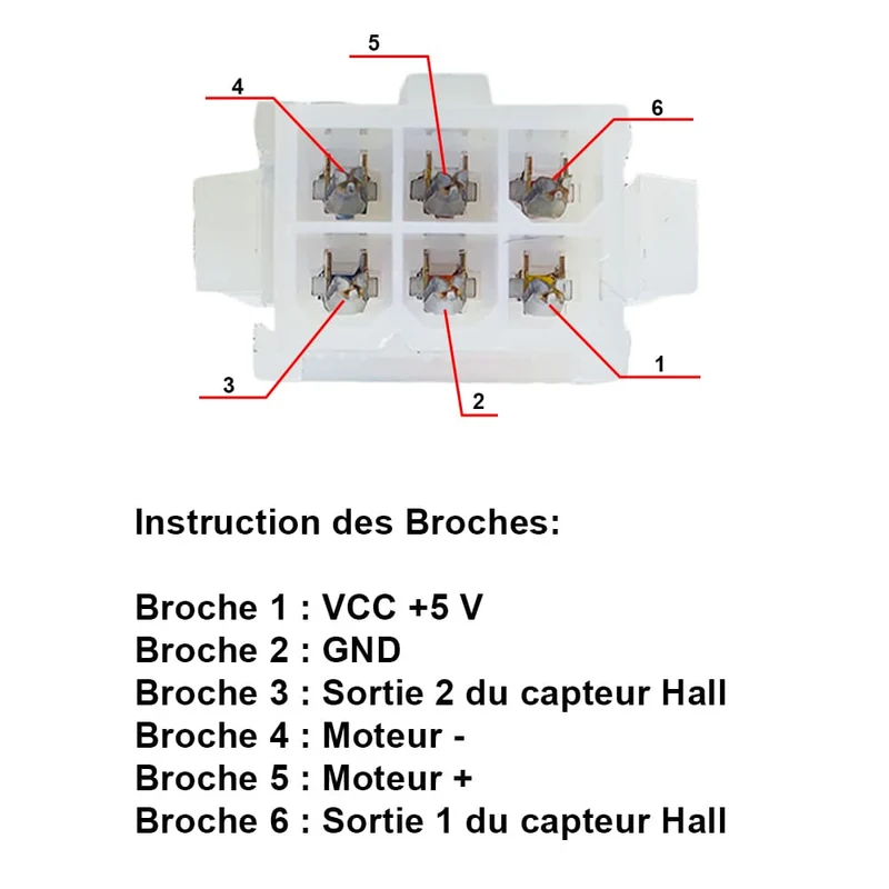 Câble adaptateur 6 broches femelle pour vérins électriques de type A, B ou J avec capteur à effet Hall (Modèle 0043213)