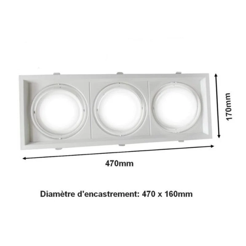Kit Support Triple AR111 Encastrable Orientable avec 3 Ampoules LED 20W