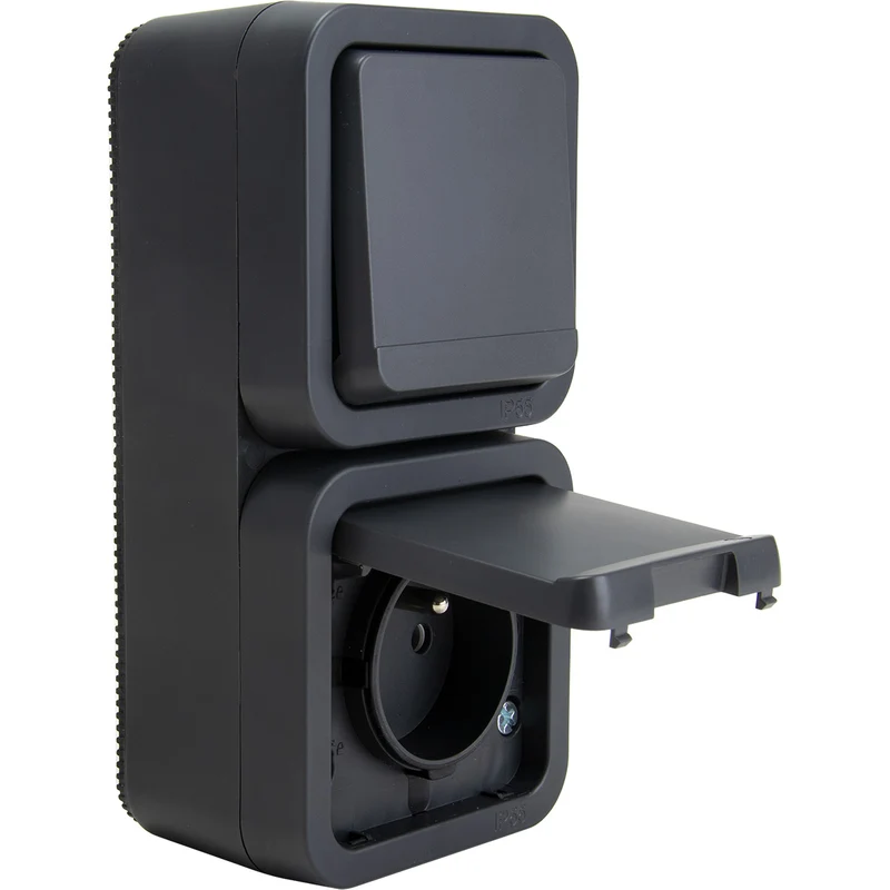 Prise type E IP55 - 2P+T 16A + va et vient - bornes auto - saillie - gamme Granite - Protec
