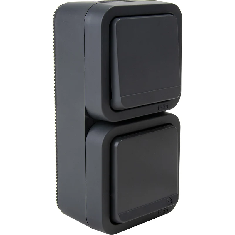Prise type E IP55 - 2P+T 16A + va et vient - bornes auto - saillie - gamme Granite - Protec