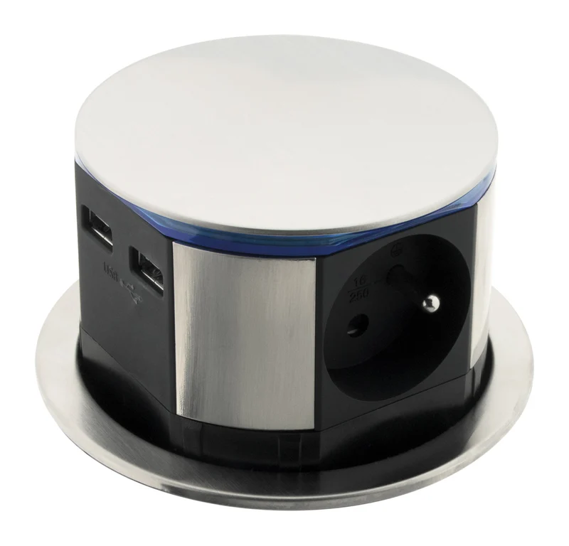 Lot de 2 blocs prises encastrables compacts 2P+T 16A + USB - Otio