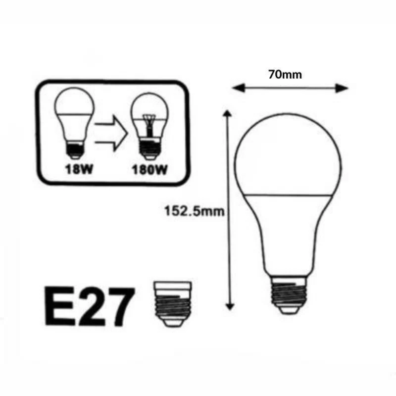 Pack de 10 - Ampoule LED E27 18W 220V A70