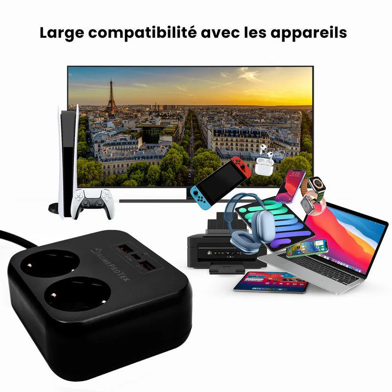 Multiprise 5 en 1 Électrique et USB