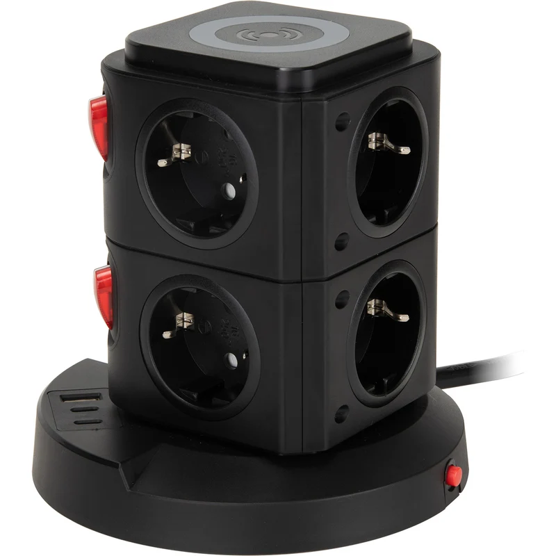 Tour multiprise induction 8 prises Schuko 16A+ USB - Watt and Co