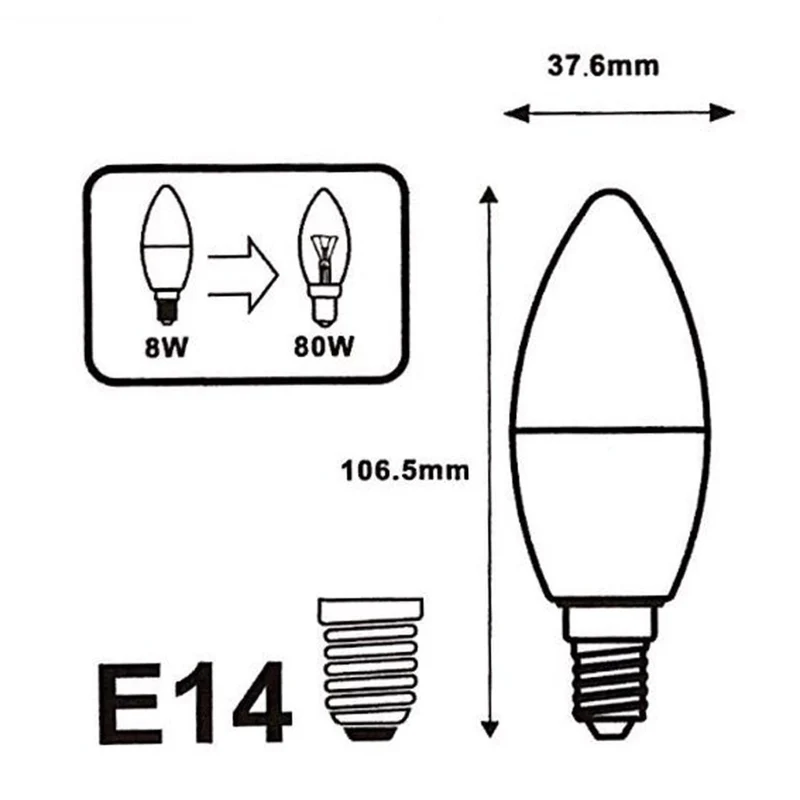 Pack de 5 - Ampoule LED E14 8W 220V C37 180°