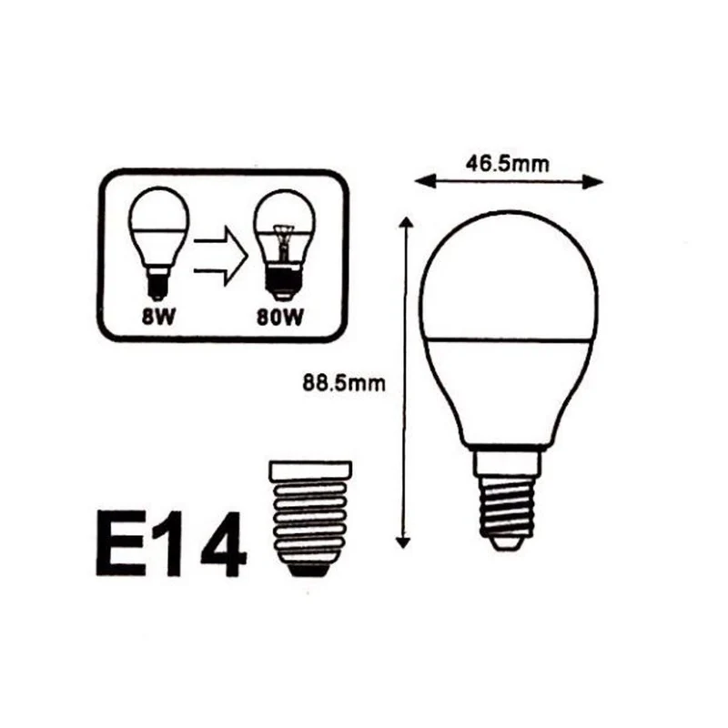 Pack de 10 - Ampoule LED E14 8W 220V G45 300°